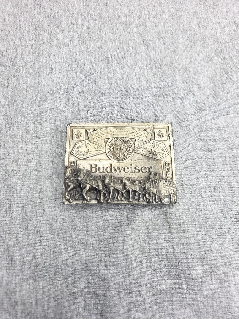 Vintage Budweiser Clydesdale Belt Buckle Anheuser-Busch Pewter Beer Memorabilia